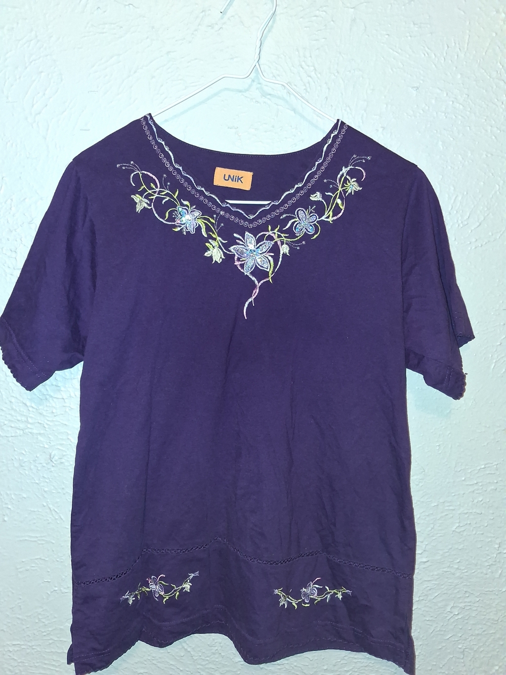 UNIK Navy Floral Embroidered Short Sleeve Top